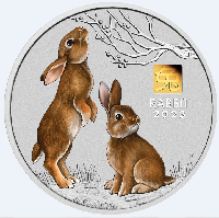 2023澳洲政府彩色鑲黃金印記兔年精鑄銀幣